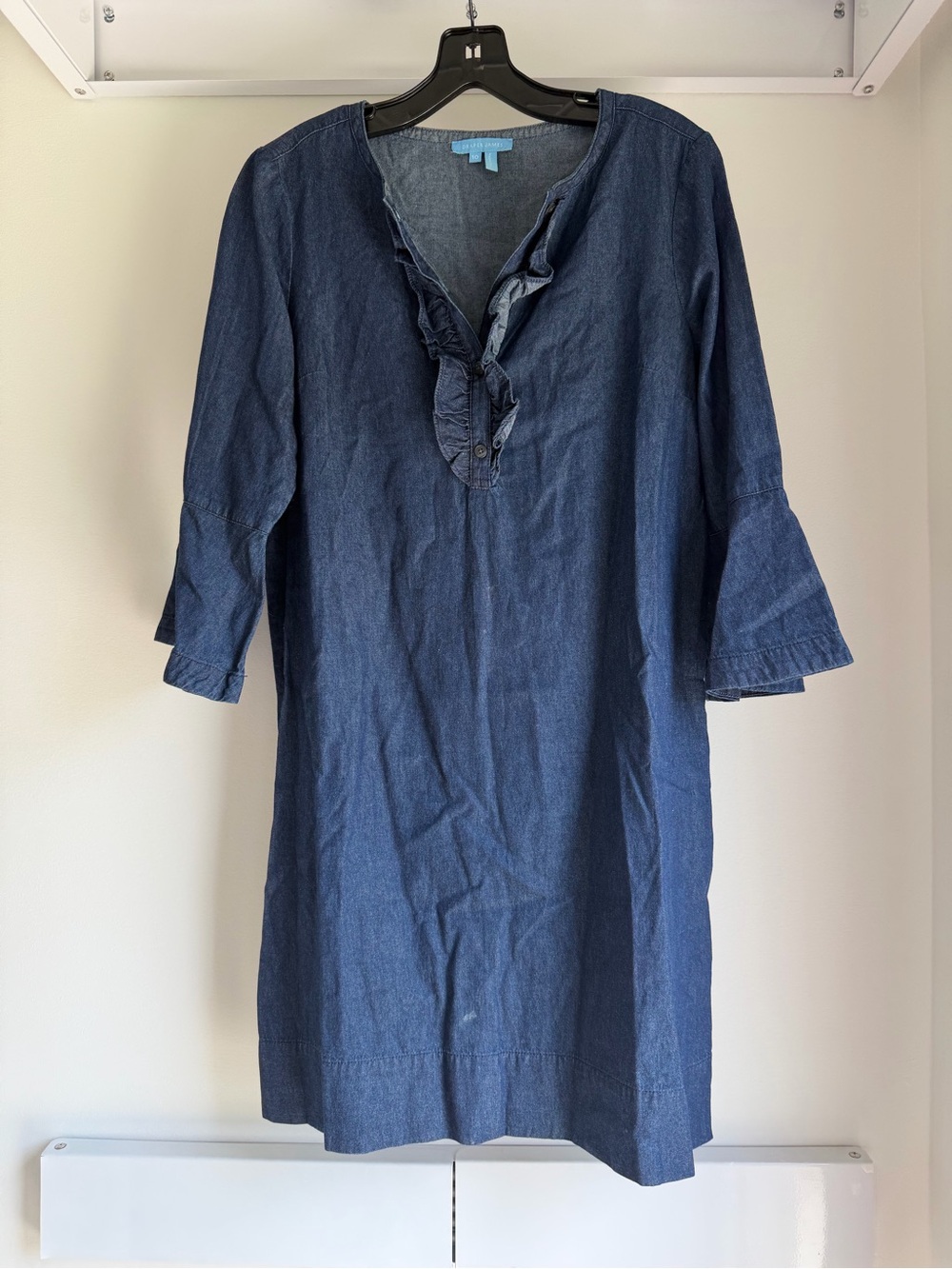 Draper James Indigo Ruffle V-Neck Denim Tunic